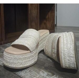 Women's Cream Platform Woven Sandals
